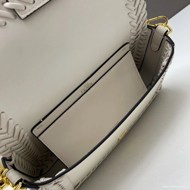Affordable HOT Medium Bag Leather In Fendi Stitching White Baguette 0806